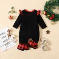 Christmas Baby Girl 95% Cotton Long-sleeve Gingerbread Man & Letter Print Red Plaid Ruffle Trim Jumpsuit redblack image 2