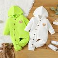 Baby Boy/Girl Bear Graphic Fluorescent Color Waffle Hooded Long-sleeve Button Jumpsuit LUMINOUSYELLOW image 2