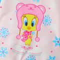 Looney Tunes Baby Girl Christmas Snowflake Print Animal Graphic Bow Front Hooded Long-sleeve Jumpsuit Light Pink image 4