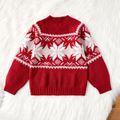Christmas Family Matching Snowflake Graphic Mock Neck Long-sleeve Knitted Sweater REDWHITE image 3