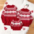 Christmas Family Matching Snowflake Graphic Mock Neck Long-sleeve Knitted Sweater REDWHITE image 1
