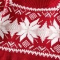Christmas Family Matching Snowflake Graphic Mock Neck Long-sleeve Knitted Sweater REDWHITE