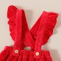 Christmas 2pcs Baby Girl Allover Snowman Print Long-sleeve Romper and Red Thickened Fleece Ruffle Suspender Skirt Set Burgundy image 5