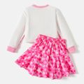 Barbie 2pcs Kid Girl Plaid Colorblock Sweatshirt and Bowknot Design Skirt Set White image 2