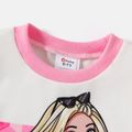 Barbie 2pcs Kid Girl Plaid Colorblock Sweatshirt and Bowknot Design Skirt Set White image 4