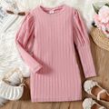 Kid Girl Solid Color Textured Long Puff-sleeve Dress Pink image 1