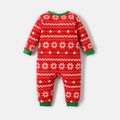 Tom and Jerry Baby Boy/Girl Christmas Tree & Animal Graphic Button Front Snowflake Print Long-sleeve Polar Fleece Jumpsuit Red-2 image 2