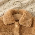 2pcs Baby Girl Thermal Fuzzy Jacket and Letter Print Long-sleeve Spliced Dress Set Brown image 4
