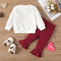 2pcs Baby Girl 95% Cotton Bell Bottom Pants and Dog Embroidered Long-sleeve Fuzzy Sweatshirt Set OffWhite image 2