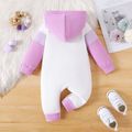 Baby Girl 95% Cotton Letter Print Colorblock Long-sleeve Hooded Jumpsuit Purple image 2