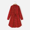 Mommy and Me Allover Polka Dot Print Long-sleeve Belted Button Dresses Burgundy image 2