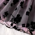 طفلة سوداء محبوكة بكابل طويل الأكمام تقسم جميع أنحاء فستان كشكش شبكة الأزهار يتدفقون أسود وردي image 5