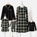 Family Matching Green Plaid A-line Dresses and Contrast Collar Long-sleeve Polo Shirts Sets Green image 4