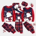 Christmas Family Matching Polar Bear & Letter Print Long-sleeve Red Plaid Pajamas Sets (Flame Resistant) ColorBlock image 1