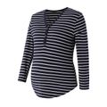 Maternity Stripe Button Long-sleeve Top Deep Blue image 1
