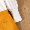 2pcs Toddler Girl Textured Puff-sleeve White Tee and Button Pocket Design Cotton Skirt Set Yellow image 4