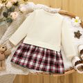 Baby Girl Long-sleeve Faux-two Bear Embroidered Plaid Dress beige image 2