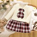 Baby Girl Long-sleeve Faux-two Bear Embroidered Plaid Dress beige image 1