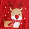Christmas Baby Girl Deer Embroidered Thermal Lined Sweatshirt Red-2 image 4
