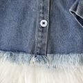 جاكيت جينز طويل الأكمام مطرز بالزهور للفتيات الصغيرات أزرق image 3