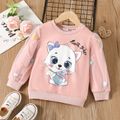 Toddler Girl Cute Kitty Print Mesh Pompom Design Sweatshirt Pink image 1