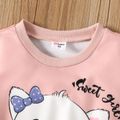 Toddler Girl Cute Kitty Print Mesh Pompom Design Sweatshirt Pink image 4
