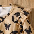 Toddler Girl Big Bowknot Design Butterfly Print Long-sleeve Dress Khaki image 4