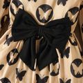 Toddler Girl Big Bowknot Design Butterfly Print Long-sleeve Dress Khaki image 3