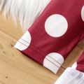 2pcs Kid Girl Polka dots Ruffled Mesh Splice Long-sleeve Tee and Leggings Set Burgundy image 4