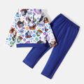 Thomas & Friends 2pcs Toddler Boy Allover Print Hoodie Sweatshirt and Letter Print Pants Set Blue image 2