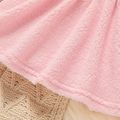 2pcs Baby Girl Bear Graphic Ruffle Trim Long-sleeve Spliced Embroidered Fuzzy Dress with Headband Set Pink image 4