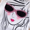 2pcs Kid Girl Character Print Long-sleeve Tee and Bowknot Design Polka dots Skirt Set Rosy image 2