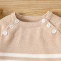 2pcs Baby Boy/Girl Button Front Striped Long-sleeve Knitted Top and Pants Set LightKhaki image 3