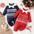 Christmas Baby Boy/Girl Contrast Collar Allover Print Long-sleeve Jumpsuit Red image 2