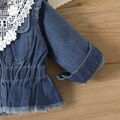 2pcs Baby Girl Denim Long-sleeve Button Front Jacket with Detachable Lace Collar Set Blue
