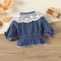2pcs Baby Girl Denim Long-sleeve Button Front Jacket with Detachable Lace Collar Set Blue image 2
