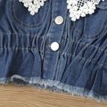 2pcs Baby Girl Denim Long-sleeve Button Front Jacket with Detachable Lace Collar Set Blue image 3