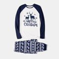 Family Matching Blue Raglan-sleeve Deer & Letter Graphic Allover Print Pajamas Sets (Flame Resistant) BLUEWHITE image 3