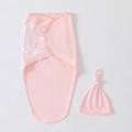2-pack 100% Cotton Newborn Receiving Blanket Baby Sleeping Bag Swaddles Wrap Blanket & Beanie Hat Set Light Pink image 2
