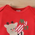 Christmas 3pcs Baby Boy Red Long-sleeve Graphic Romper and Allover Print Pants with Hat Set REDWHITE image 3