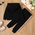 2pcs Toddler Girl Unicorn Print Black Cotton Hoodie Sweatshirt and Colorblock Pants Set Black image 2