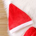 Christmas 3pcs Baby Girl Red Fleece Long-sleeve Dress with Xmas Hat & Calf Sleeves Set REDWHITE image 3