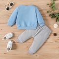 2pcs Baby Boy Letter Embroidered Long-sleeve Sweatshirt and Solid Sweatpants Set Blue image 2