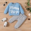 2pcs Baby Boy Letter Embroidered Long-sleeve Sweatshirt and Solid Sweatpants Set Blue image 1