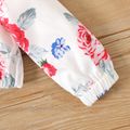 قطعتان من تنورة الدنيم المصنوعة من القطن الخالص 100٪ للفتيات الصغيرات ومجموعة علوية قصيرة بأكمام طويلة وطباعة الأزهار أبيض image 5