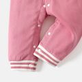 Barbie Baby Girl Letter Graphic Drop Shoulder Long-sleeve Button Front Jumpsuit Pink image 5
