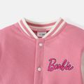 Barbie Baby Girl Letter Graphic Drop Shoulder Long-sleeve Button Front Jumpsuit Pink image 4