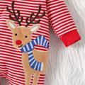 Christmas 2pcs Baby Girl Reindeer Embroidered Red Striped Long-sleeve Button Jumpsuit with Hat Set Red image 4