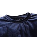 2pcs Kid Boy Embroidered Velvet Dark Blue Sweatshirt and Pants Set Dark Blue image 5