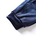 2pcs Kid Boy Embroidered Velvet Dark Blue Sweatshirt and Pants Set Dark Blue image 4